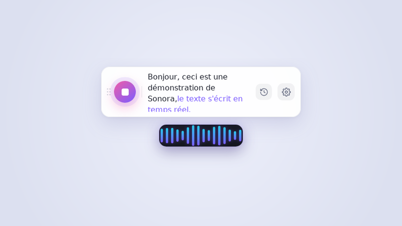 The Sonora bar in light theme during a dictation